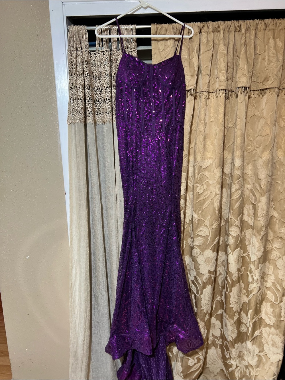 Strapless Sequined Purple Evening Gown